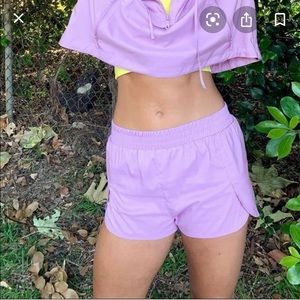 girlfriend collective lilac lavender trail shorts